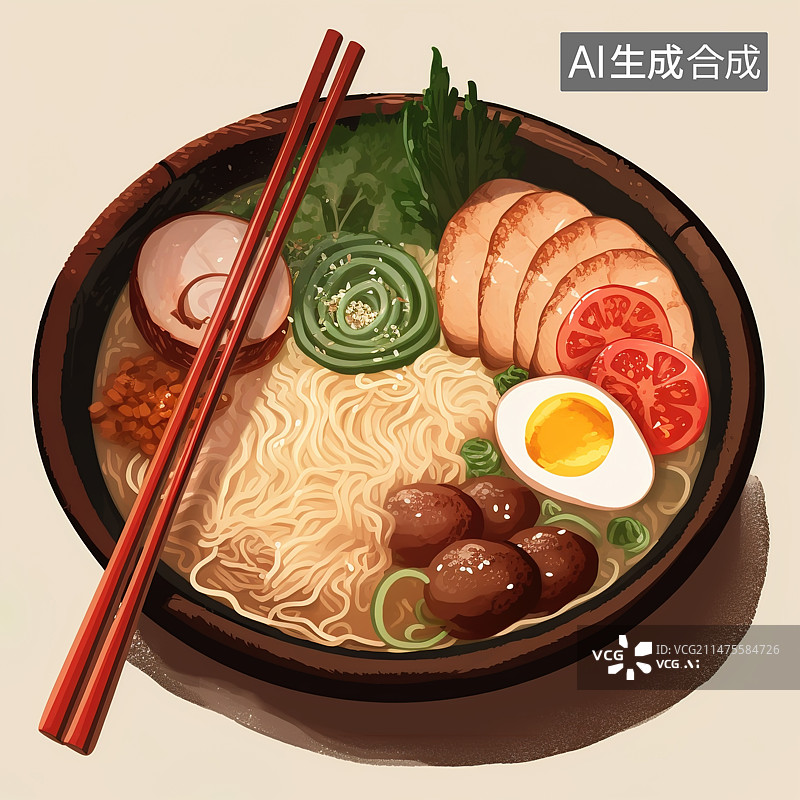 【AI数字艺术】面食传统美食插画图片素材