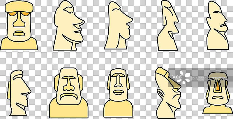 复活节岛雕像彩色图标合集图片素材