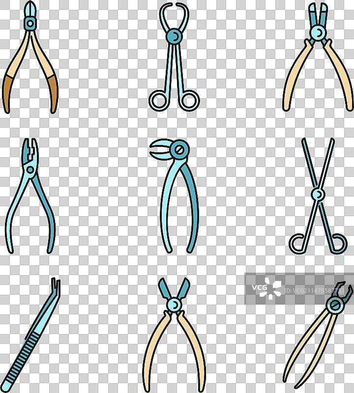 诊所用镊子彩色图标集图片素材