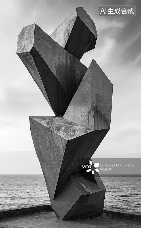 【AI数字艺术】海滩上的岩石对天空的特写镜头图片素材