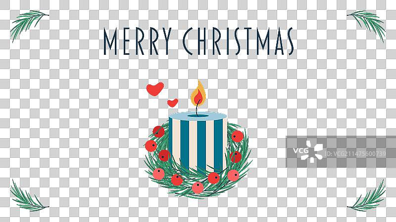 带有圣诞快乐字样的蜡烛花环明信片图片素材