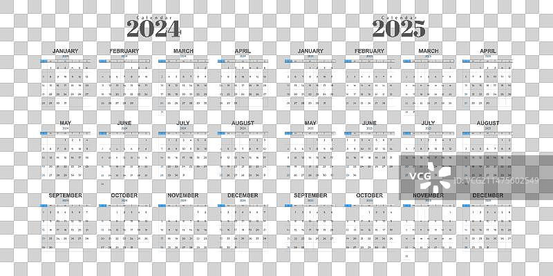 2024年和2025年日历模板图片素材