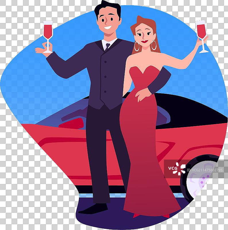 优雅富有的夫妇在酒杯旁图片素材