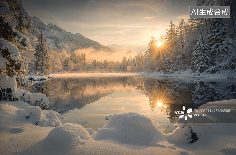【AI数字艺术】冬日森林雪景图片素材
