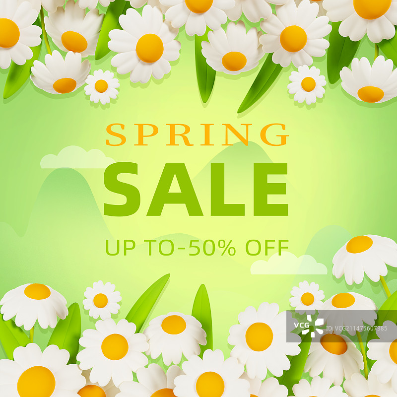 3D渲染的雏菊春天绿色海报春分节气踏春郊游海报模板图片素材