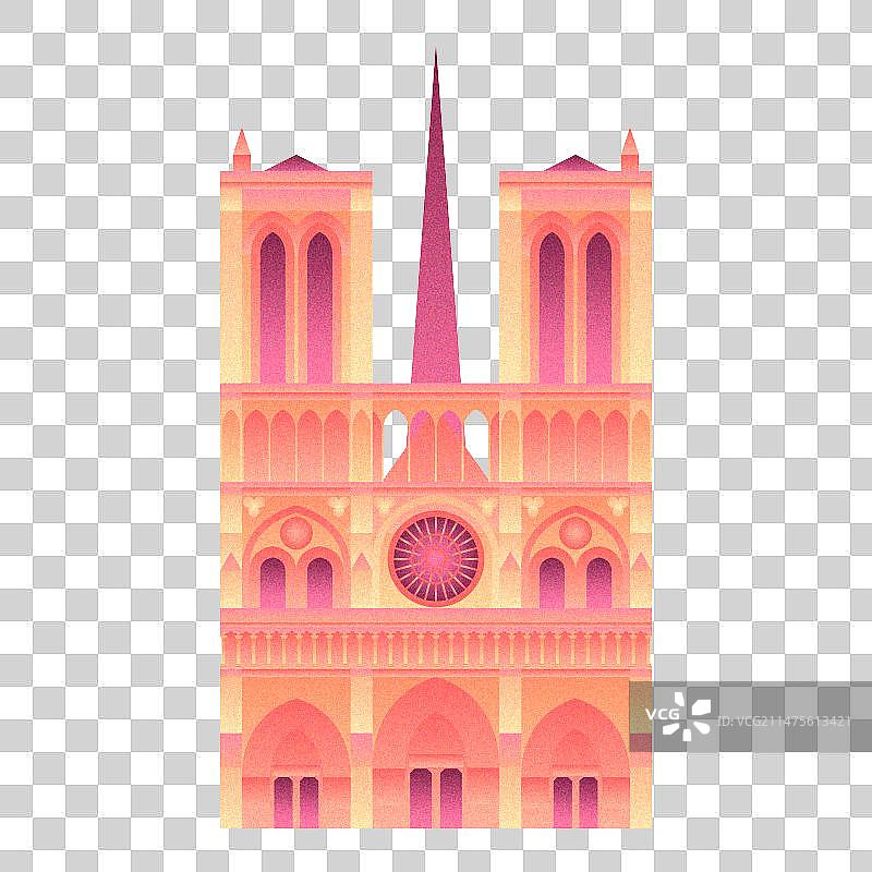 弥散风格，法国巴黎圣母院大教堂，法兰西共和国首都，透明背景免扣元素设计素材插画元素图片素材
