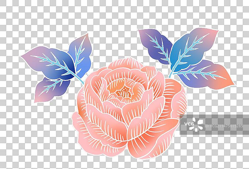 插画元素国潮渐变风牡丹国风元素图片素材