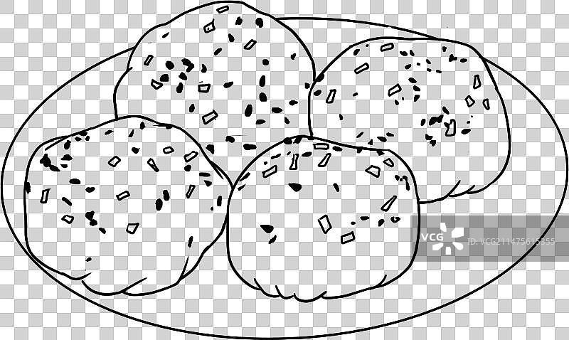 插画元素国潮生煎包线稿描线插画元素图片素材