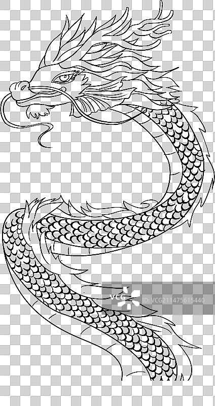 插画元素国潮龙描线素材盘旋插画图片素材