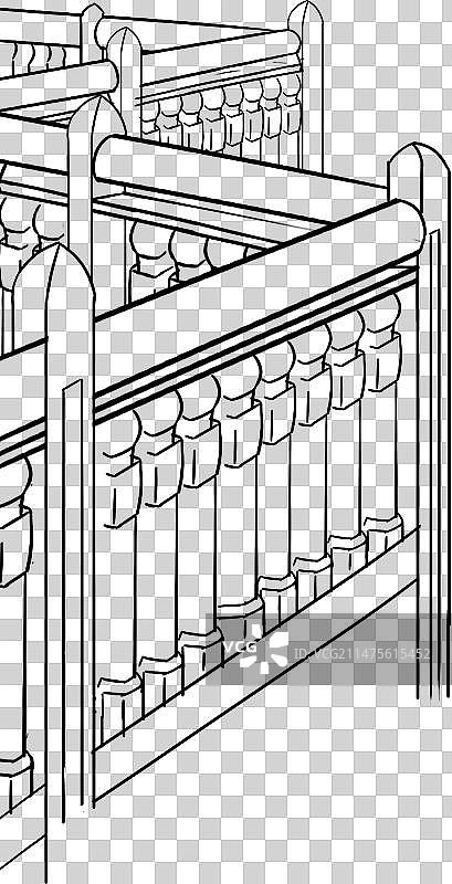 插画元素国潮风廊桥九曲桥描线插画元素图片素材