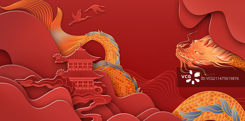 龙年背景剪纸风格图片素材