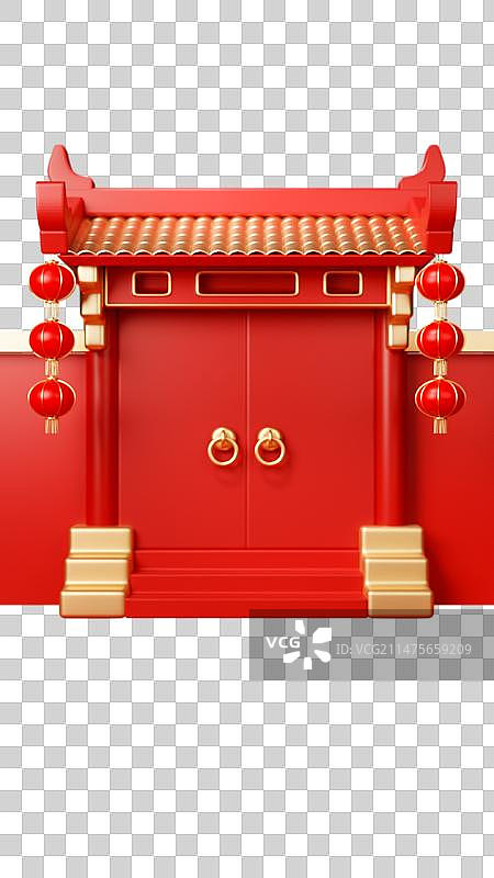 三维传统喜庆古建筑门图片素材