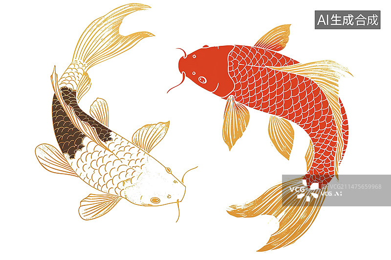 【AI数字艺术】国风锦鲤插画年年有余图片素材