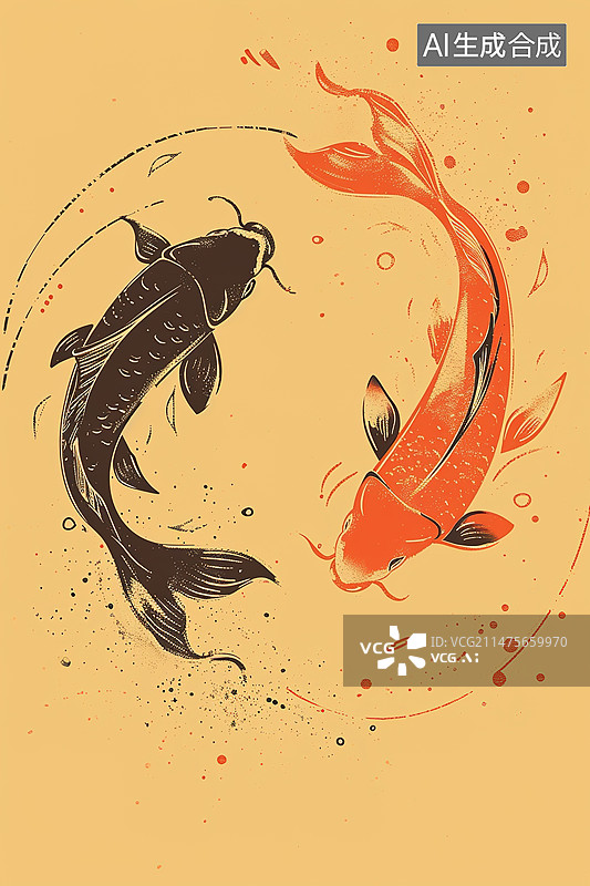 【AI数字艺术】国风锦鲤插画年年有余图片素材