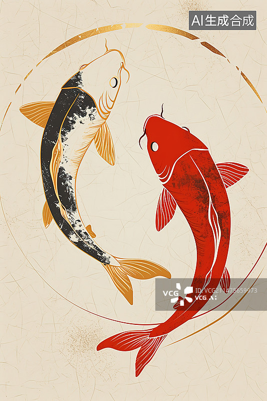 【AI数字艺术】国风锦鲤插画年年有余图片素材