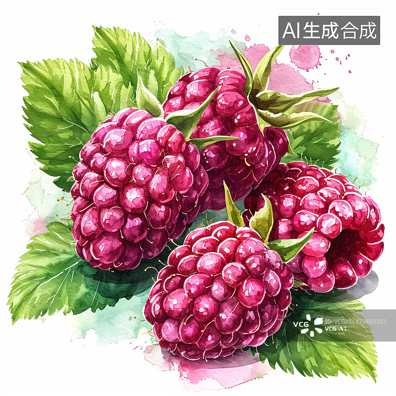 【AI数字艺术】水彩写实风格覆盆子图片素材