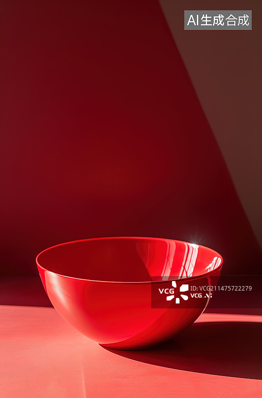 【AI数字艺术】红色背景下的空碗图片素材