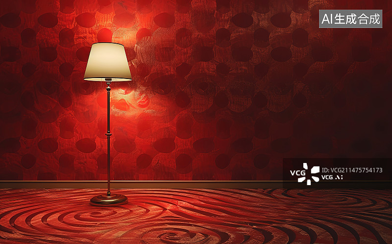 【AI数字艺术】红色背景下照明设备的特写镜头图片素材