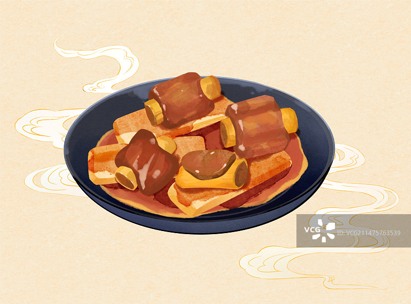 中华美食排骨年糕手绘风格插画图片素材