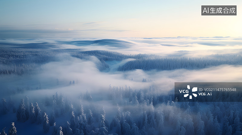 【AI数字艺术】航拍视角下的白雪覆盖的森林图片素材