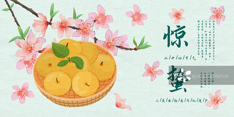 二十四节气惊蛰插画海报模版图片素材