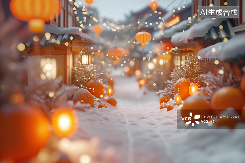 【AI数字艺术】街道挂满灯笼庆祝节日图片素材