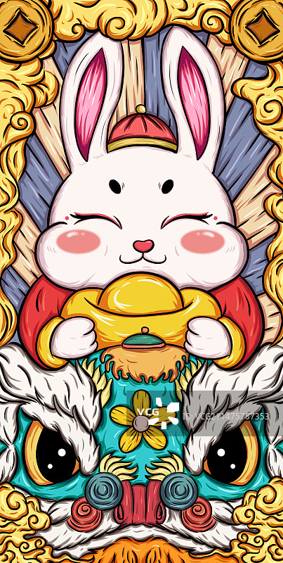 国潮插兔子醒狮图片素材