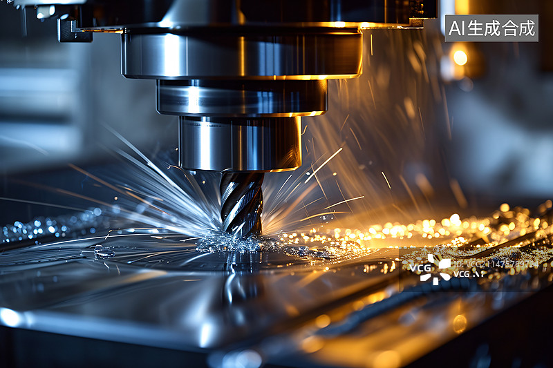 【AI数字艺术】CNC控制的激光焊接机。工业工厂的金属加工和激光切割。数字编程机床图片素材