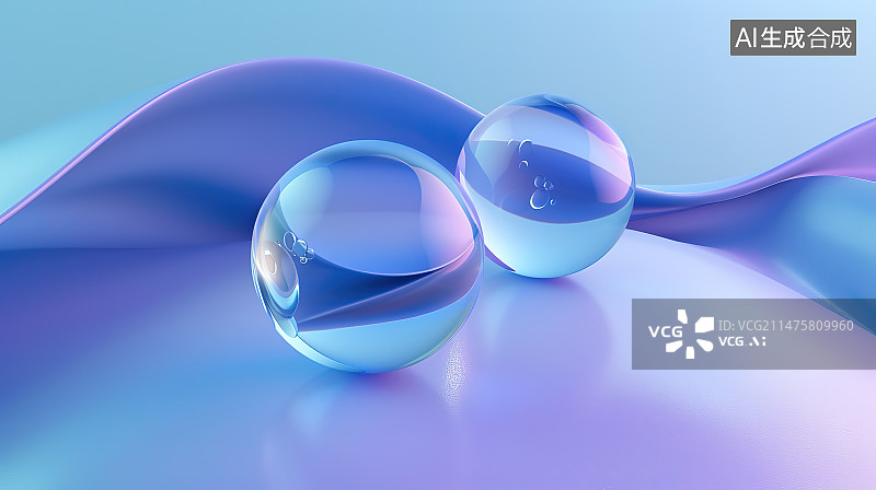【AI数字艺术】彩色背景下的水晶球特写镜头图片素材