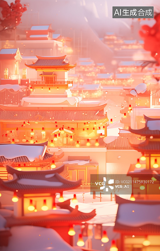 【AI数字艺术】城市庆祝节日红色背景图片素材