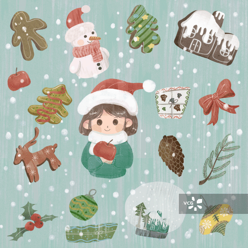 可爱风格女孩过圣诞节插画GIF动图图片素材