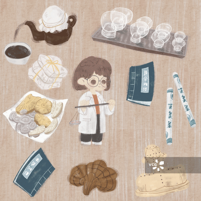可爱风格中医插画GIF动图图片素材