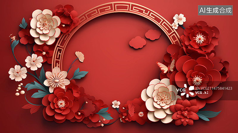 【AI数字艺术】红色节日国潮中国风剪纸背景图片素材