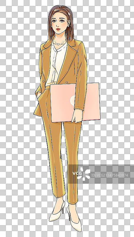 商务精英业务专员职场女性全身站立办公时尚形象潮流卡通手绘元素插画素材图片素材