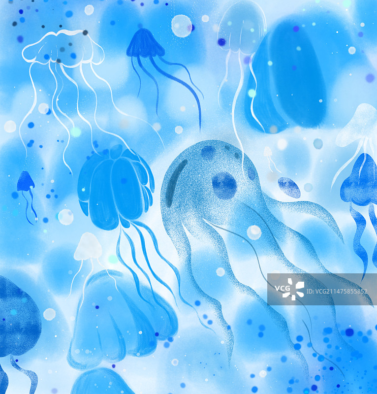 蓝色海洋和水母图片素材
