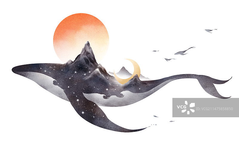 鲲鹏，水墨，中国风，插画图片素材