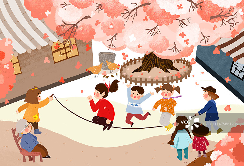 新春花开孩子们跳绳图片素材