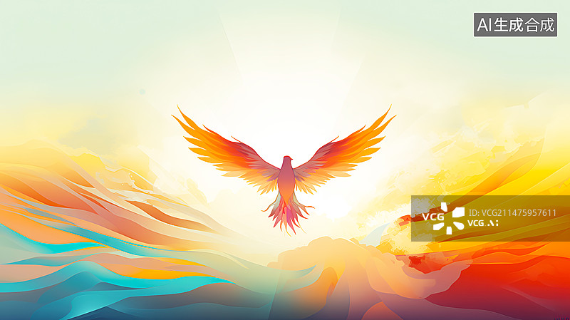 【AI数字艺术】水彩风格凤凰展翅插画背景配图图片素材