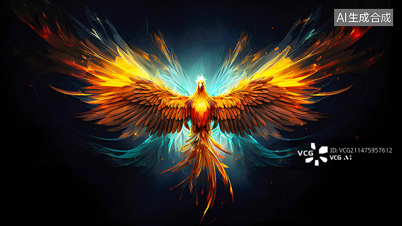 【AI数字艺术】水彩风格凤凰展翅插画背景配图图片素材