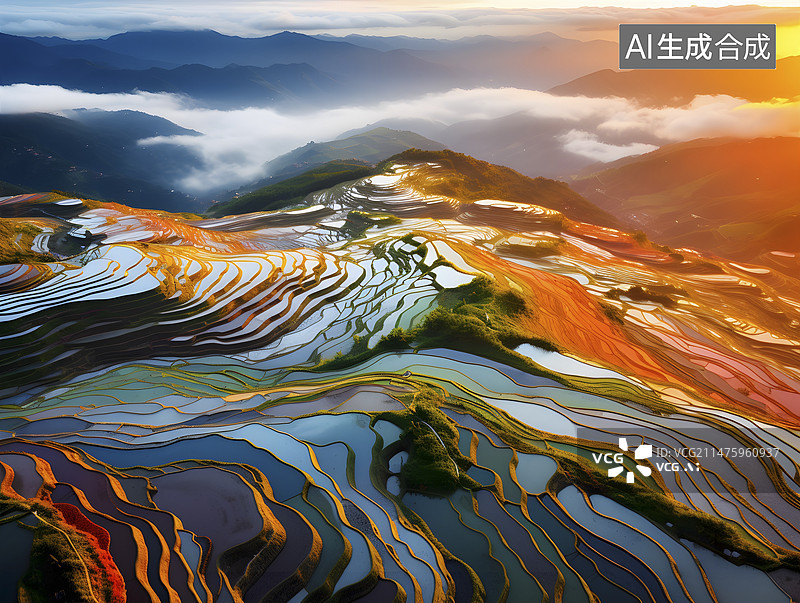 【AI数字艺术】秋天梯田风光图片素材