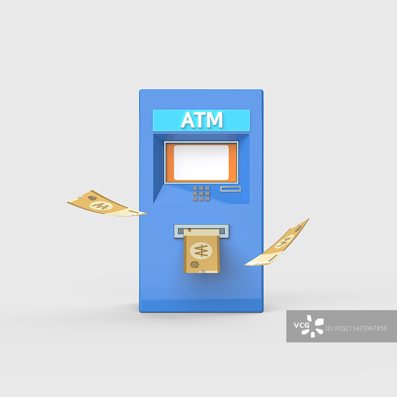 3D ATM机与纸币图片素材