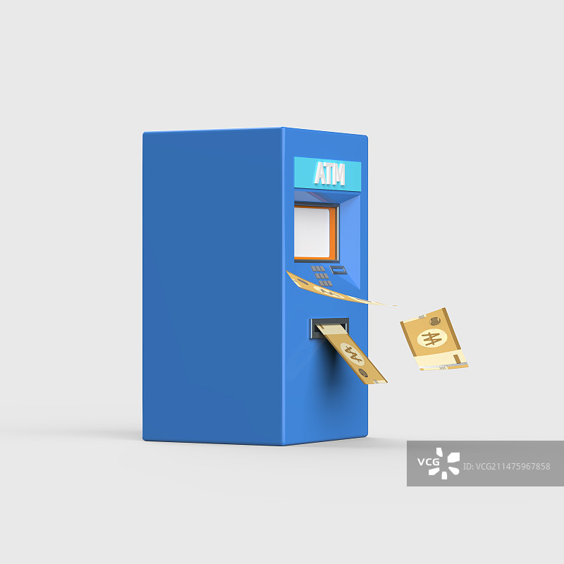 3D ATM机与纸币图片素材