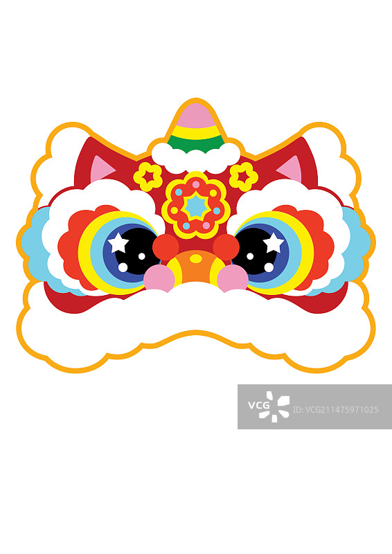 新年春节醒狮舞狮贴纸矢量插画图片素材