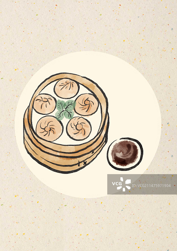 水墨风杭州美食插画-小笼包图片素材
