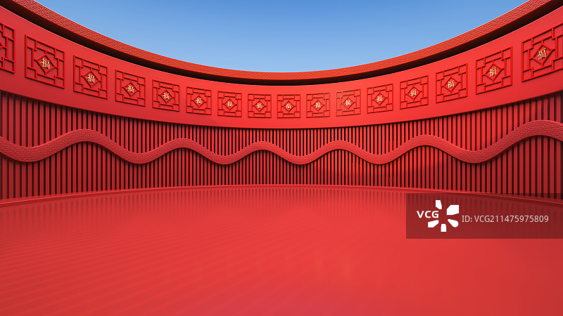 3D新年喜庆大红色创意人造空间背景图片素材
