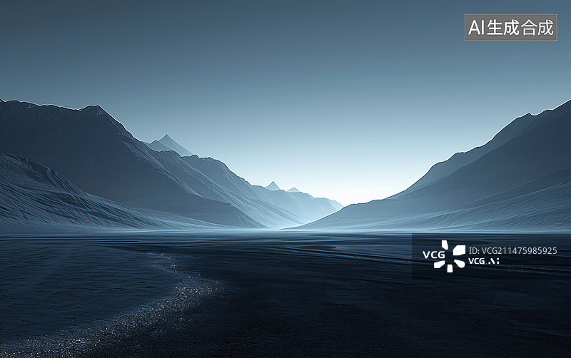 【AI数字艺术】青色黑色沙土地面与山地地形背景图片素材
