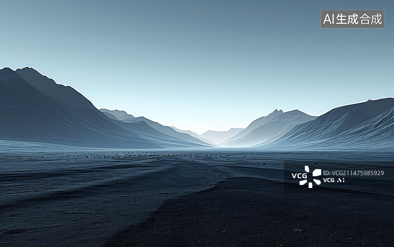 【AI数字艺术】青色黑色沙土地面与山地地形背景图片素材