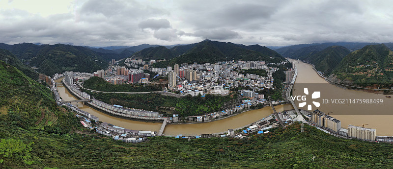 陕西白河县城关镇（汉江白河）全景俯瞰图片素材