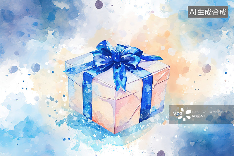 【AI数字艺术】蓝色背景下的圣诞礼物特写镜头图片素材