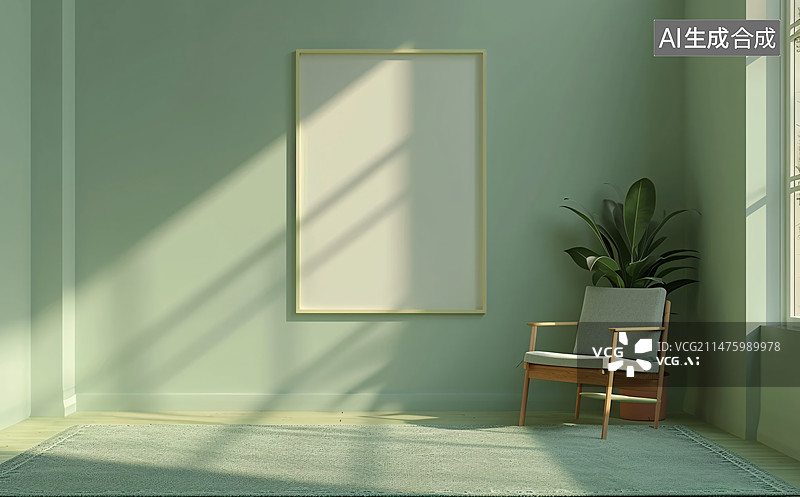 【AI数字艺术】墙壁和地板上的空白木制相框，空白相册模板插图图片素材